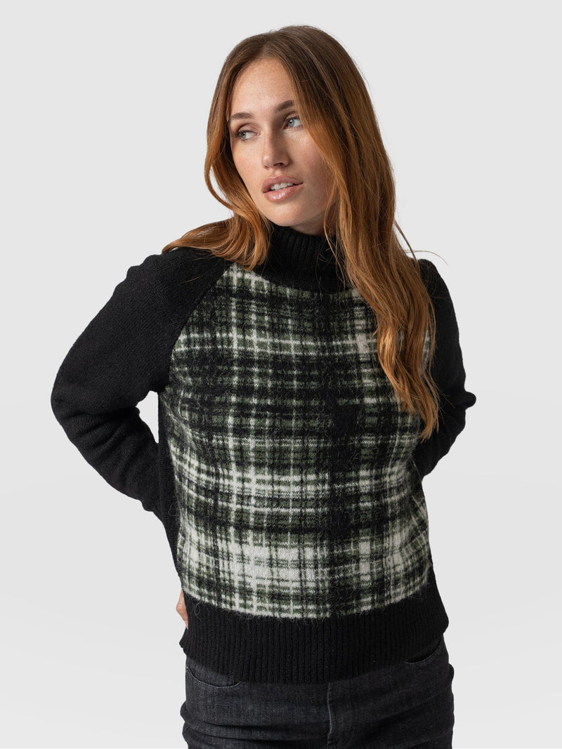 Gwen Raglan Sweater Olive Check - Women's Sweaters | Saint + Sofia® USA