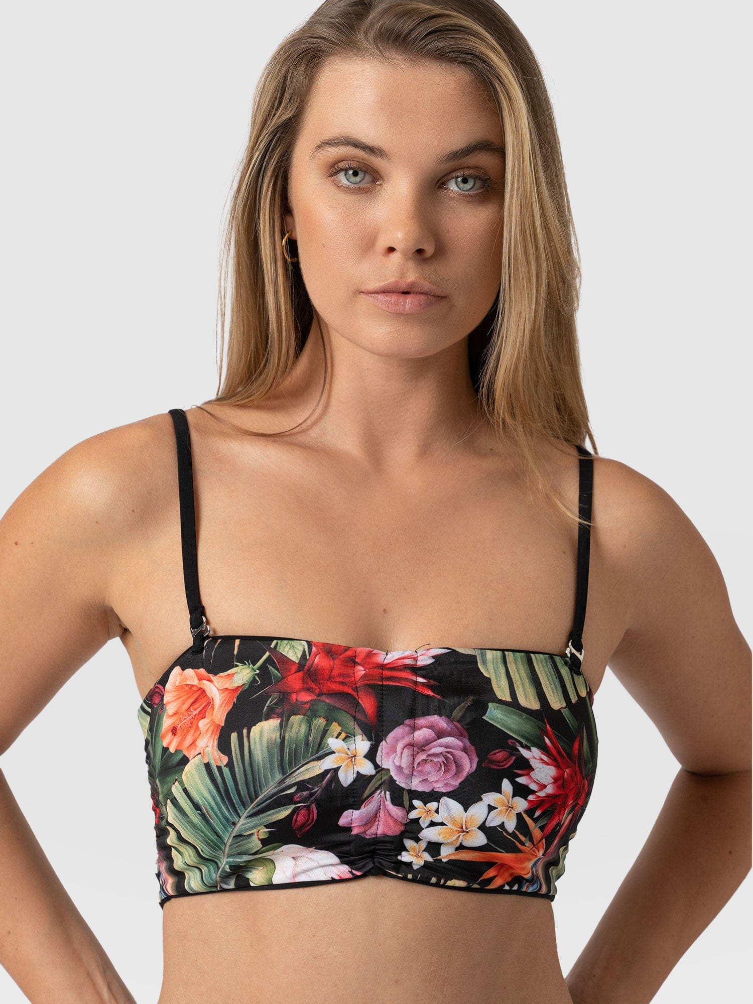 Halina Reversible Bikini Top Tropics/Black - Women's Swimwear | Saint + Sofia® USA