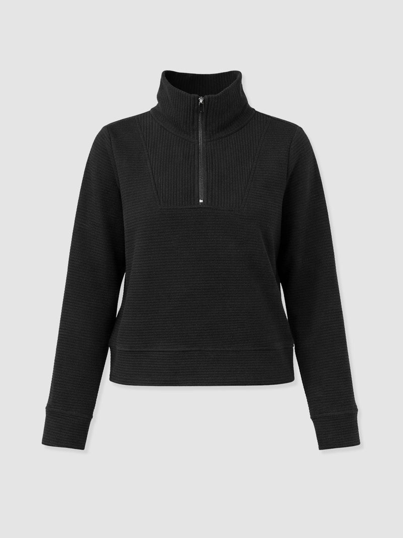 Halsey Quarter Zip - Black Ottoman - Women's Sweaters | Saint + Sofia® USA
