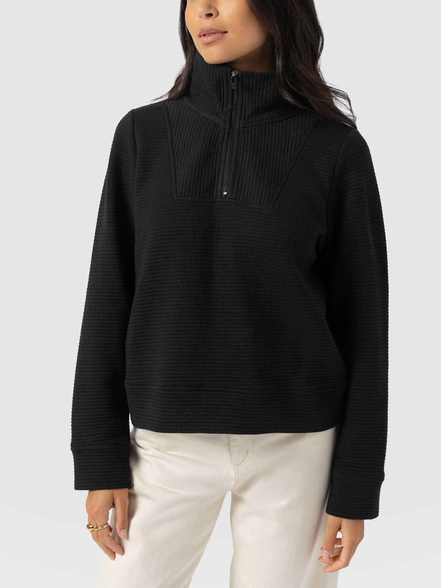 Halsey Quarter Zip - Black Ottoman - Women's Sweaters | Saint + Sofia® USA