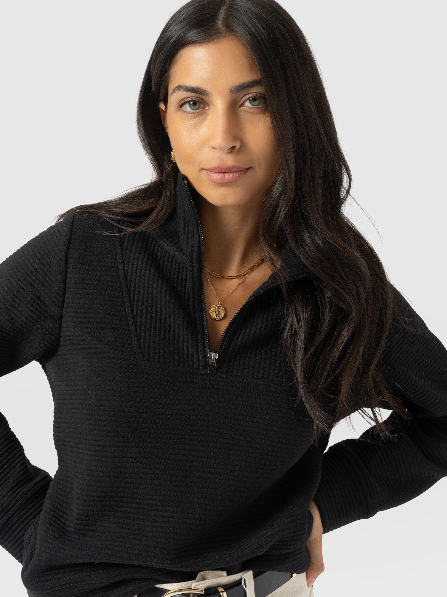 Halsey Quarter Zip - Black Ottoman - Women's Sweaters | Saint + Sofia® USA
