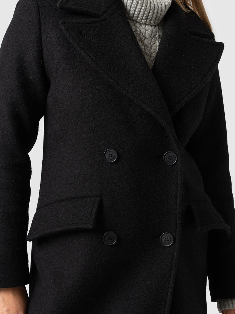 Mango Wool Blend Double Breasted Tailored Coat, Black, XXS