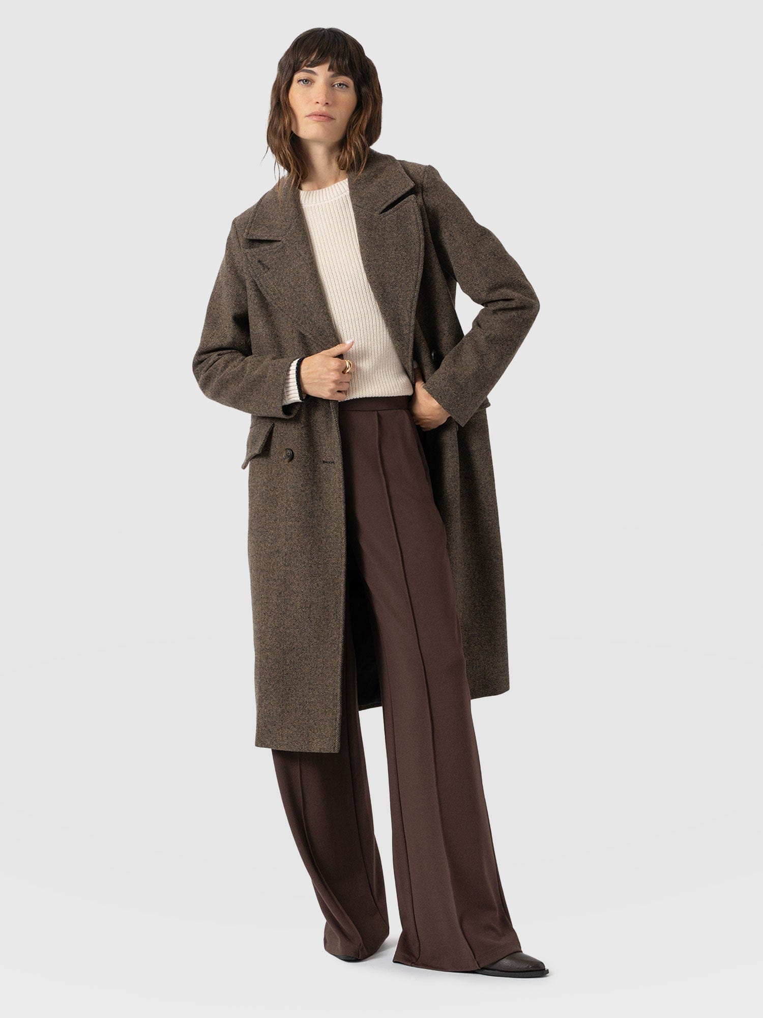 Hampton Coat - Brown Chevron - Women's Outerwears | Saint + Sofia® USA