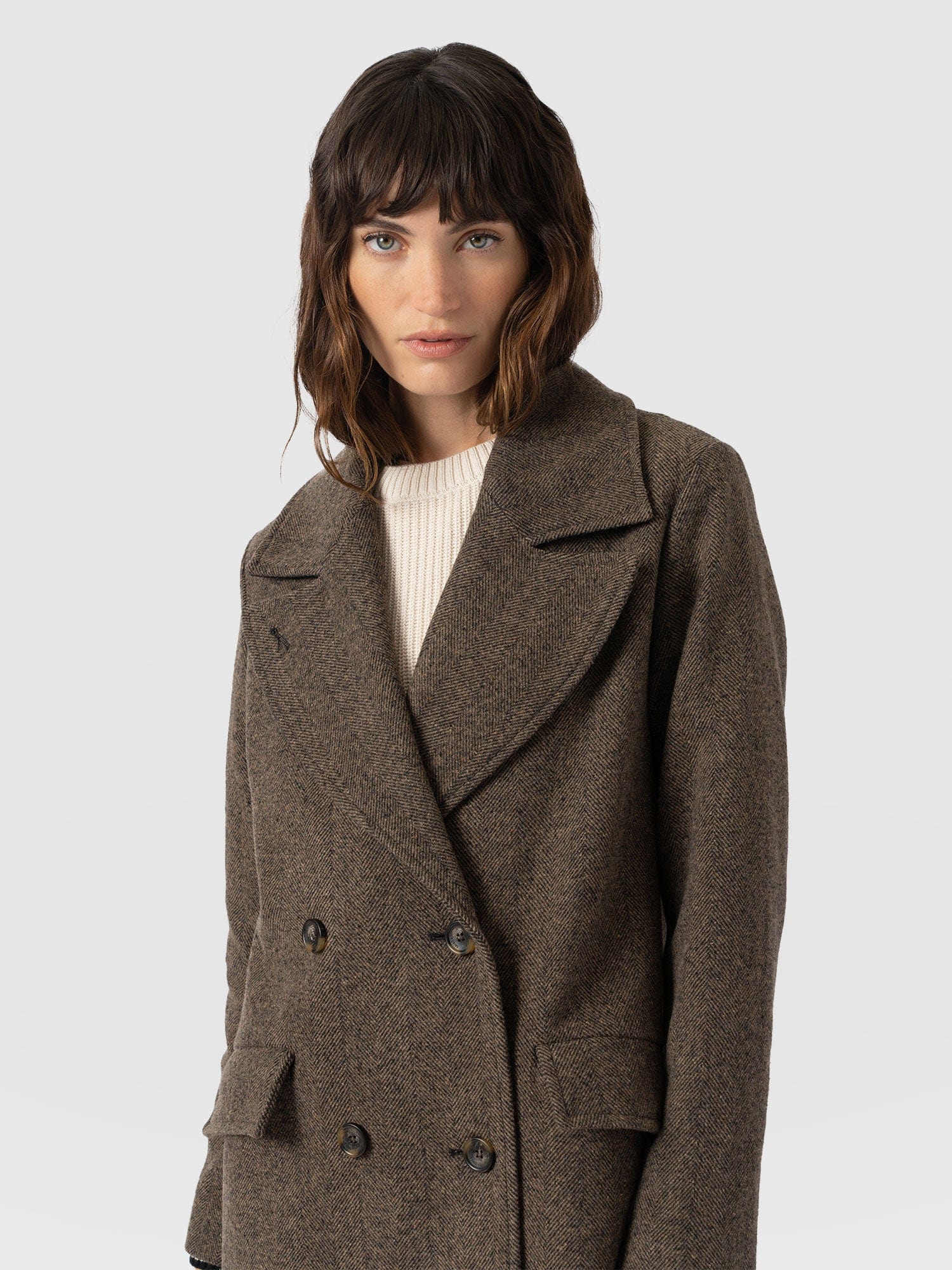 Hampton Coat - Brown Chevron - Women's Outerwears | Saint + Sofia® USA