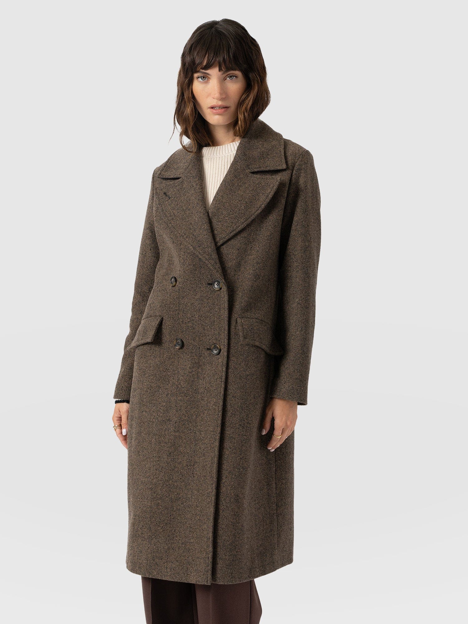 Hampton Coat - Brown Chevron - Women's Outerwears | Saint + Sofia® USA