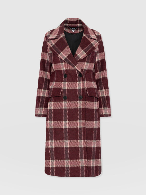Hampton Coat - Burgundy/Pink Check - Women's Outerwears | Saint + Sofia® USA