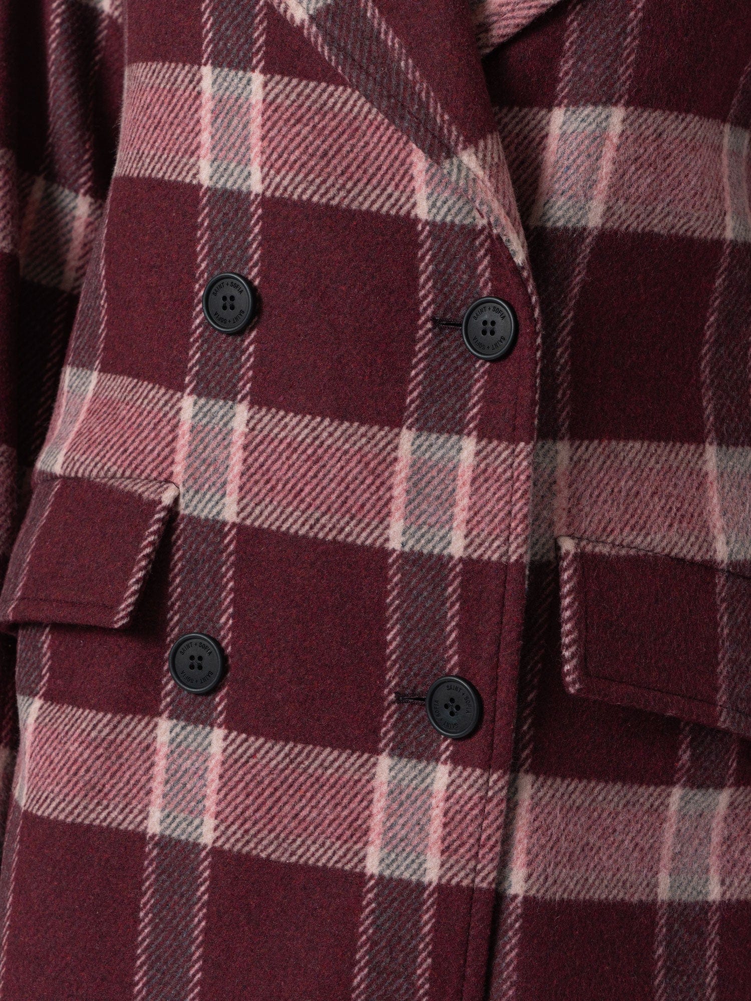 Hampton Coat - Burgundy/Pink Check - Women's Outerwears | Saint + Sofia® USA