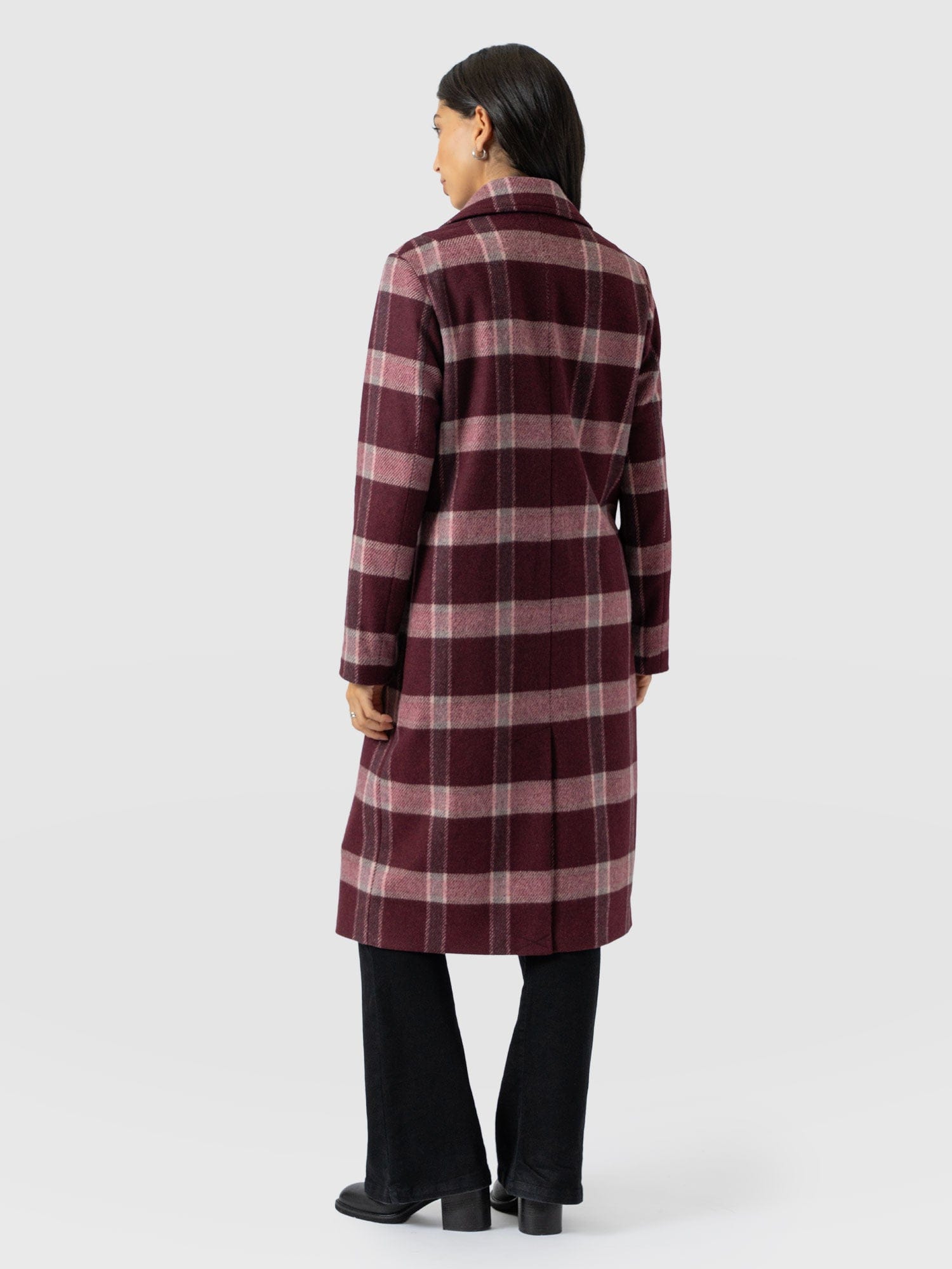 Hampton Coat - Burgundy/Pink Check - Women's Outerwears | Saint + Sofia® USA