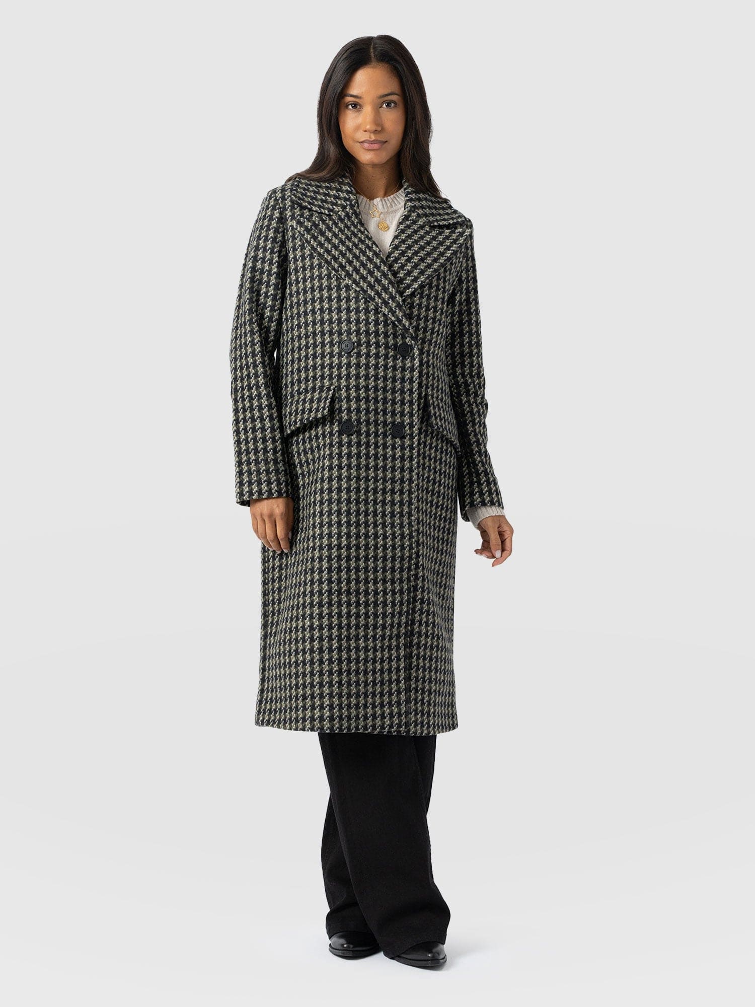 Hampton Coat Olive Houndstooth - Women's Coats | Saint + Sofia® USA