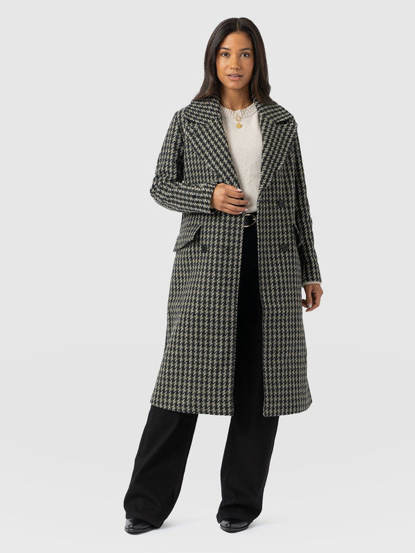 Hampton Coat Olive Houndstooth