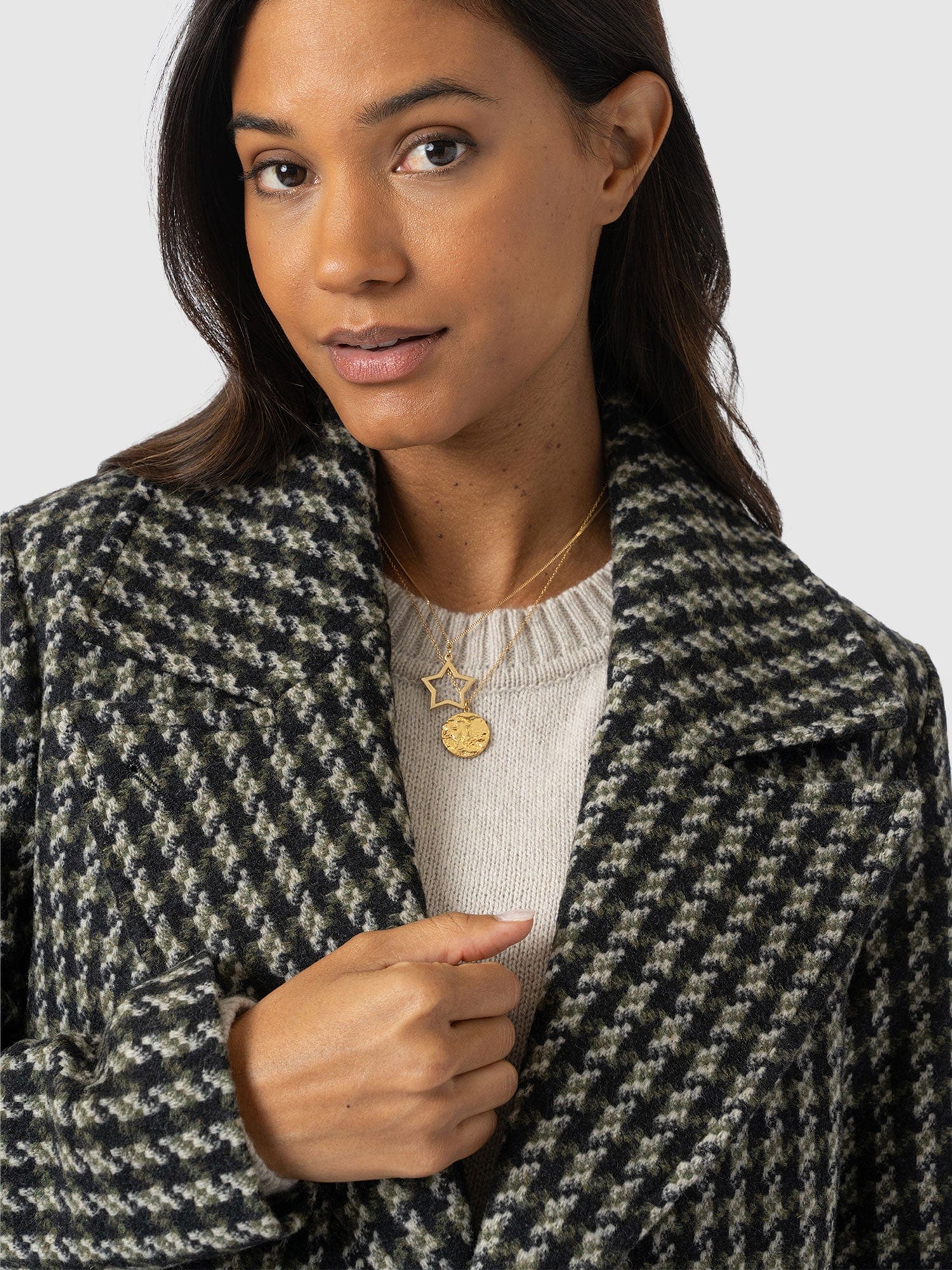 Hampton Coat Olive Houndstooth - Women's Coats | Saint + Sofia® USA