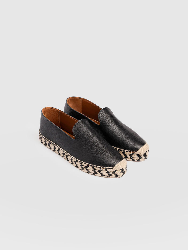 Hampton Espadrilles - Black Leather - Women's Shoes | Saint + Sofia® USA