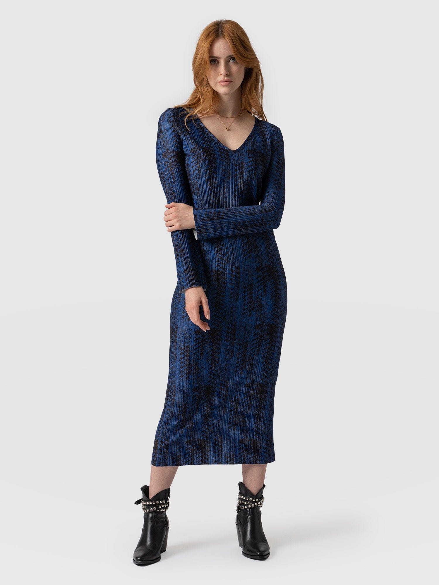 Hanna Plisse Dress Navy Ripple - Women's Dresses | Saint + Sofia® USA