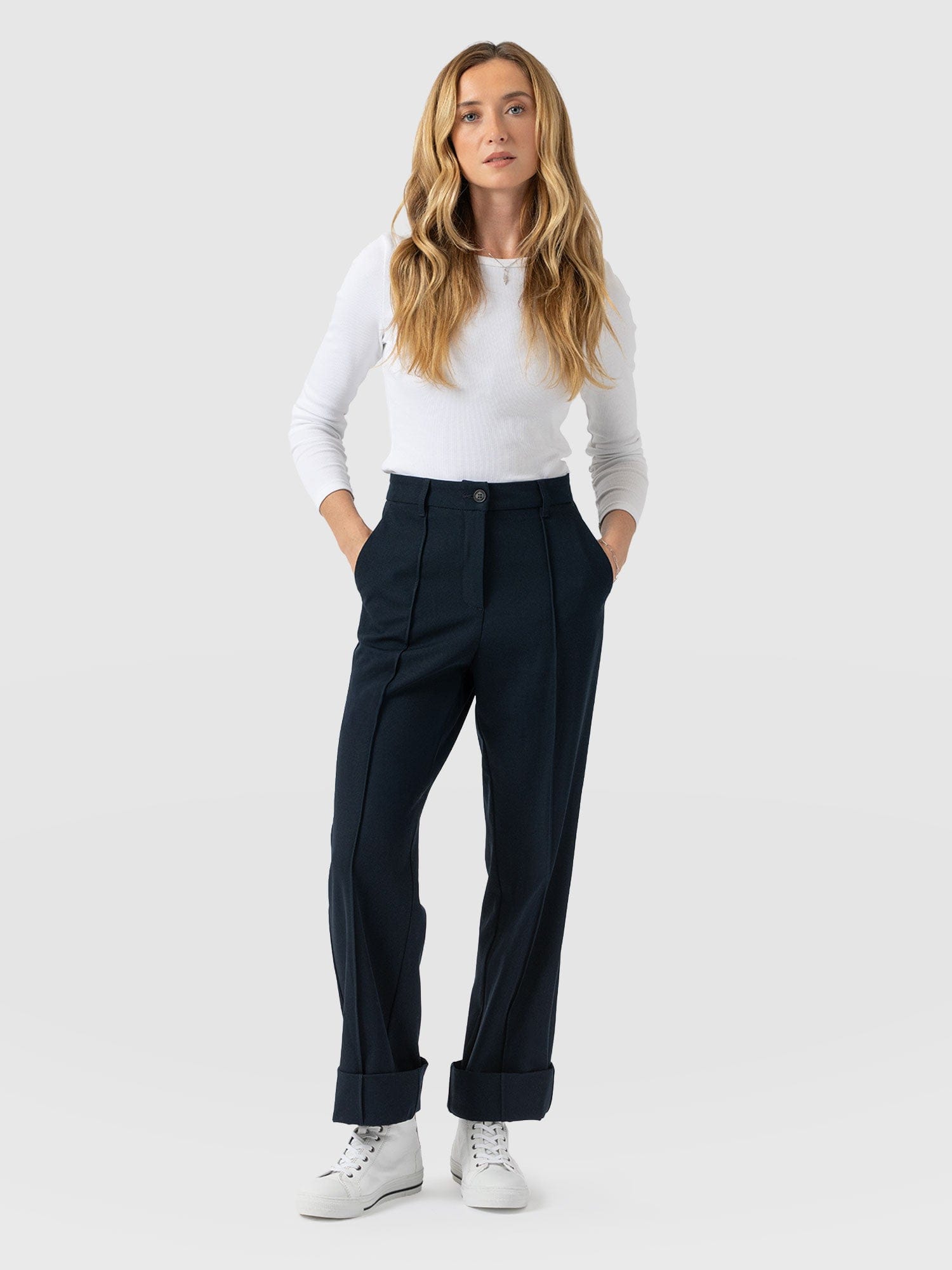Harlow Straight Leg Pant - Navy - Women's Trousers | Saint + Sofia® USA