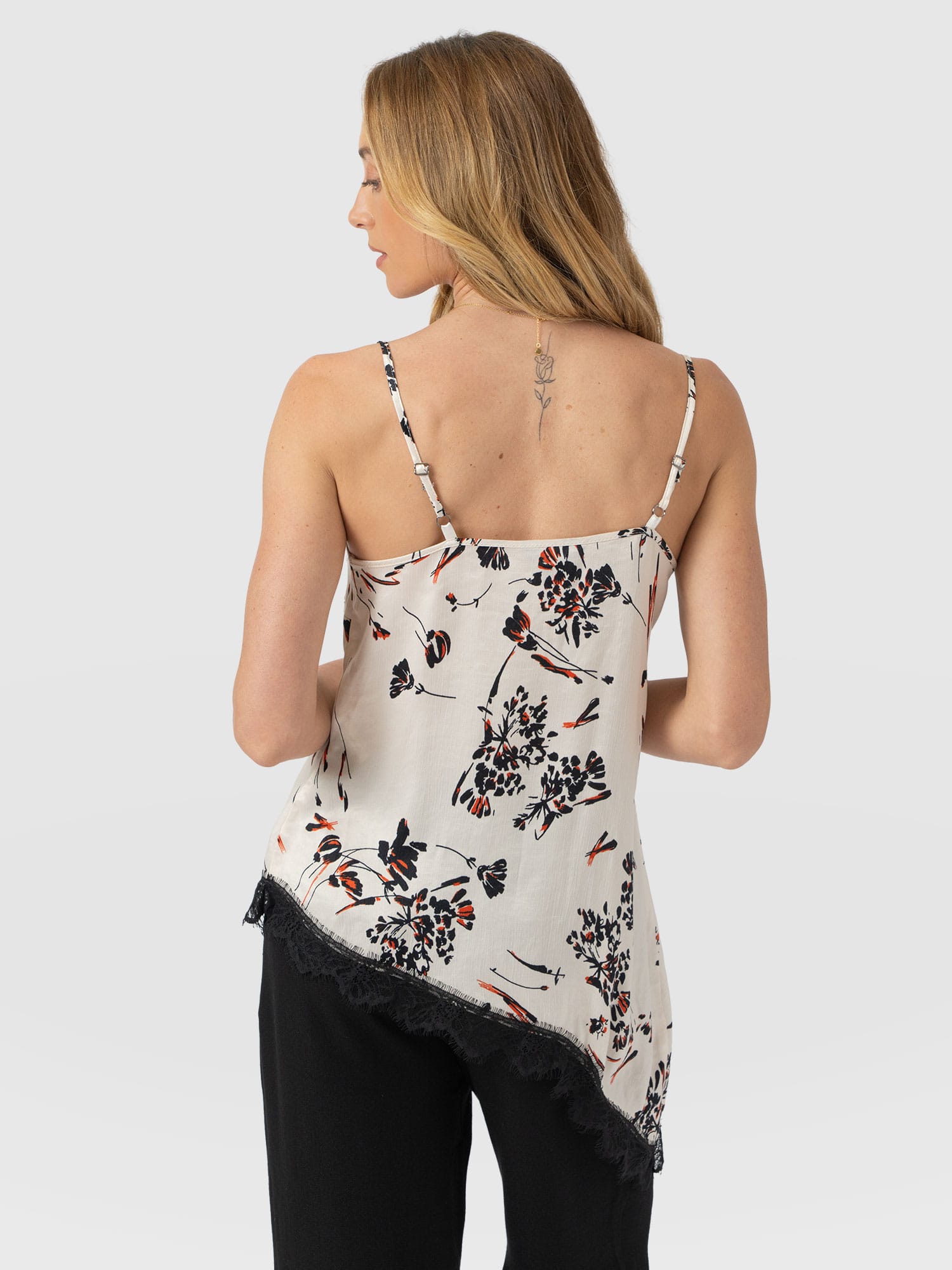 Harper Lace Asymmetric Cami - White Mist Floral - Women's T-shirts | Saint + Sofia® USA