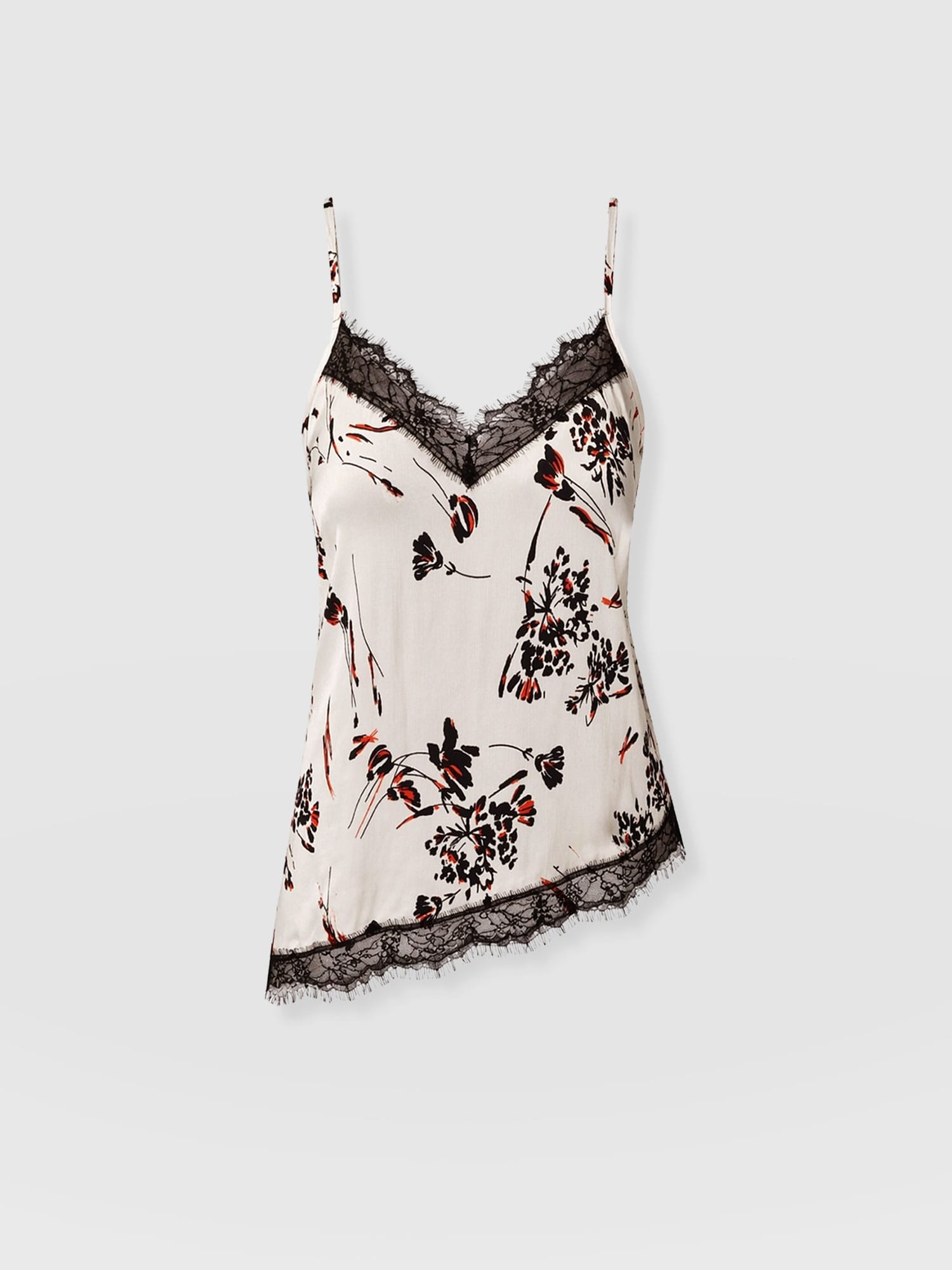 Harper Lace Asymmetric Cami - White Mist Floral - Women's T-shirts | Saint + Sofia® USA