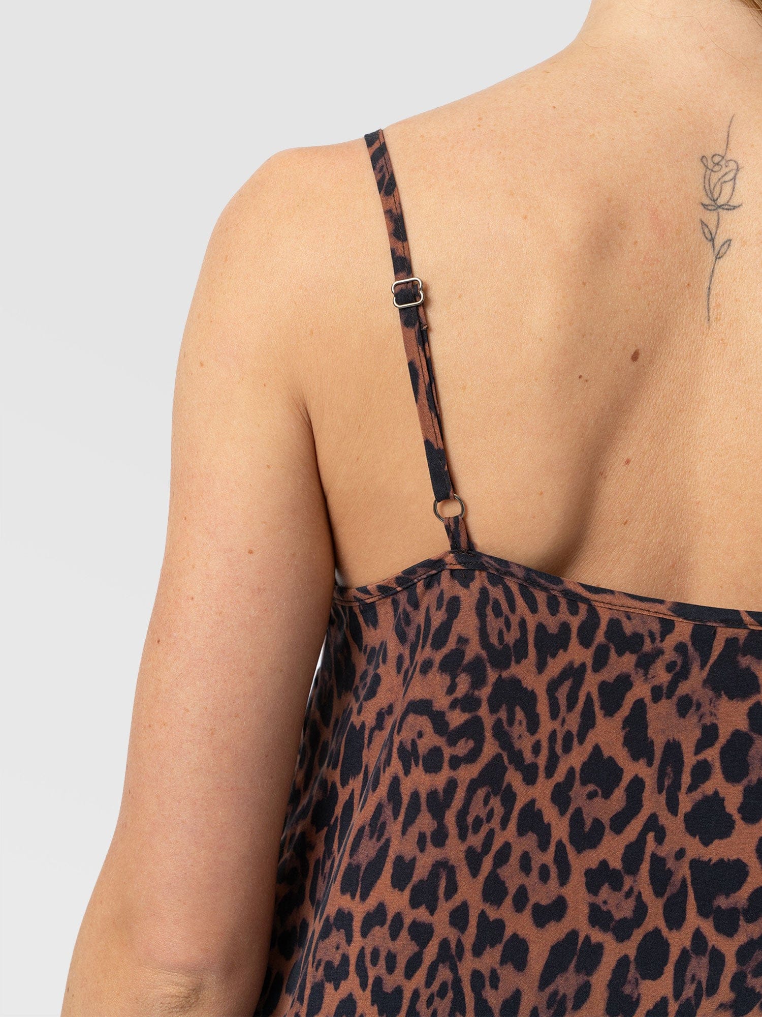 Harper Lace Cami - Brown Leopard - Women's T-shirts | Saint + Sofia® USA