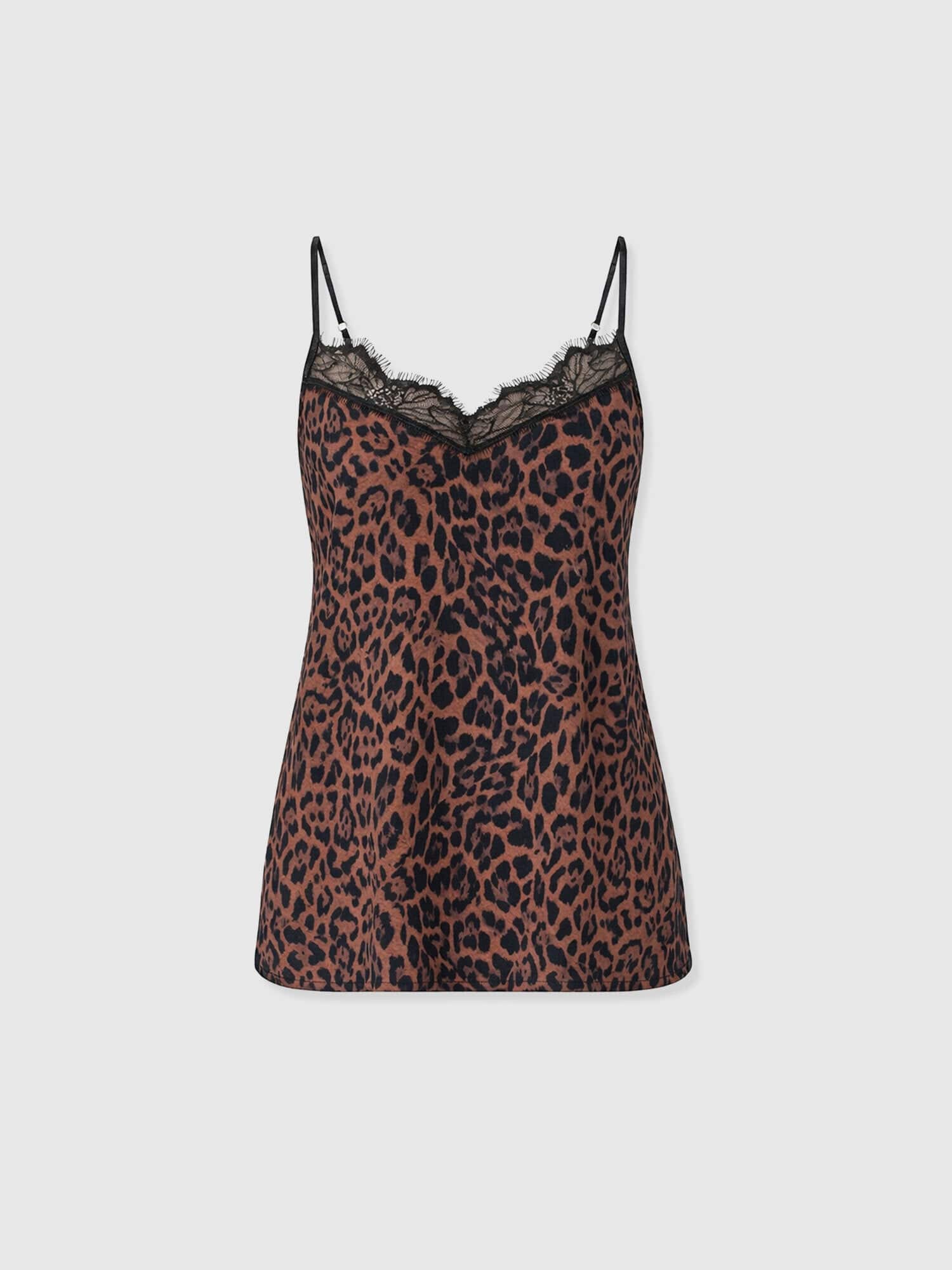 Harper Lace Cami - Brown Leopard - Women's T-shirts | Saint + Sofia® USA
