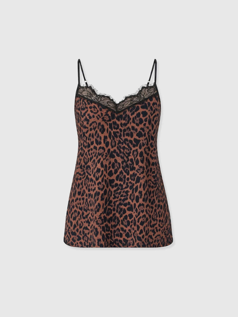 Harper Lace Cami - Brown Leopard - Women's T-shirts | Saint + Sofia® USA