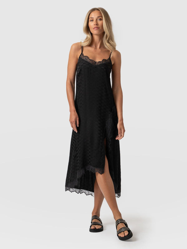 Harper Lace Cami Dress Black Jacquard - Women's Dresses | Saint + Sofia® UK