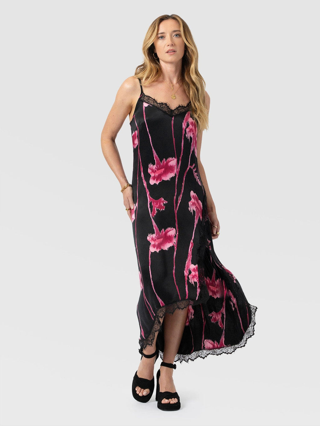 satin lace white dress Del Rey Lace Satin Maxi Dress main image 0