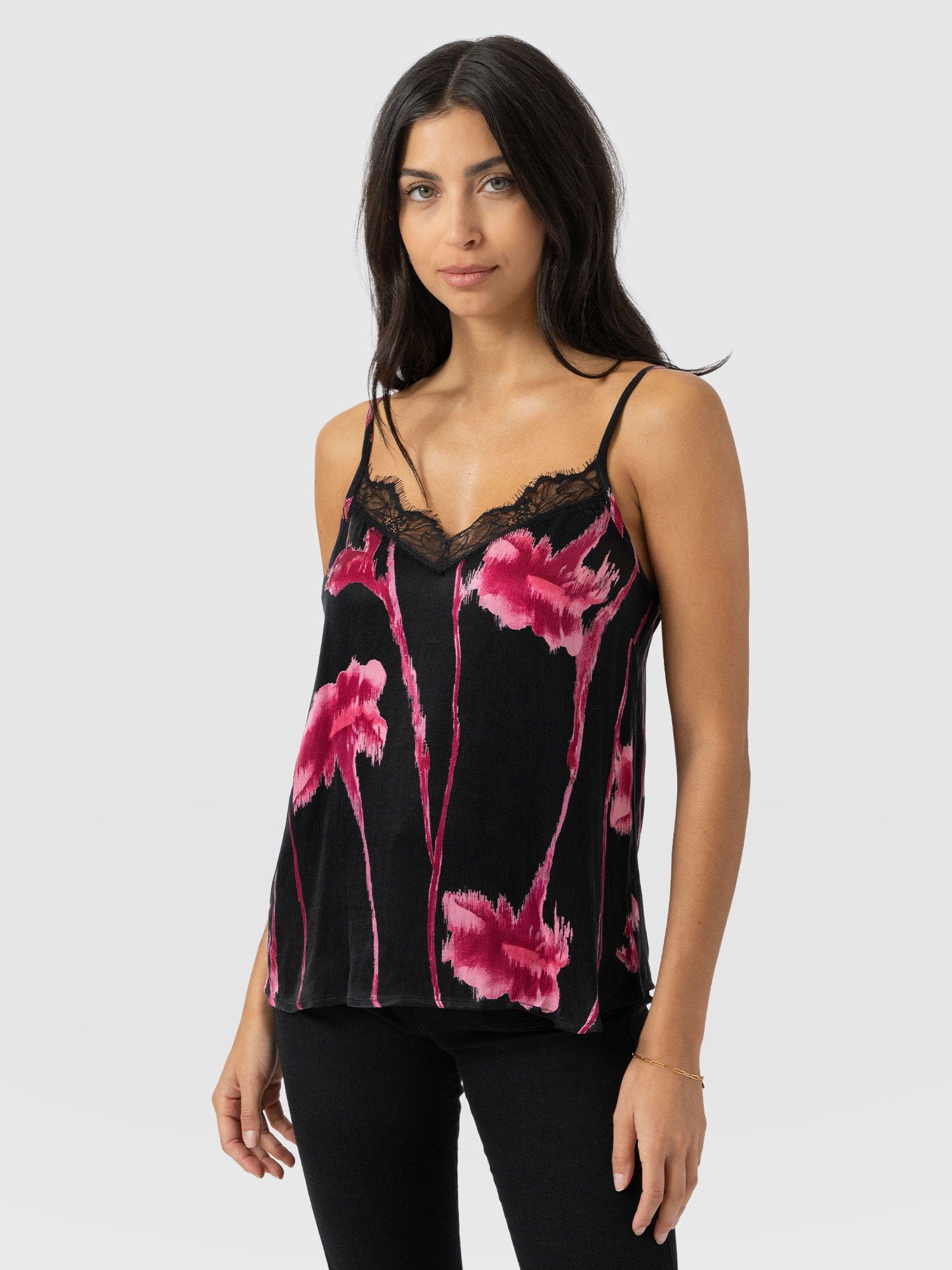 Harper Lace Cami - Pink Stem Floral - Women's T-shirts | Saint + Sofia® USA