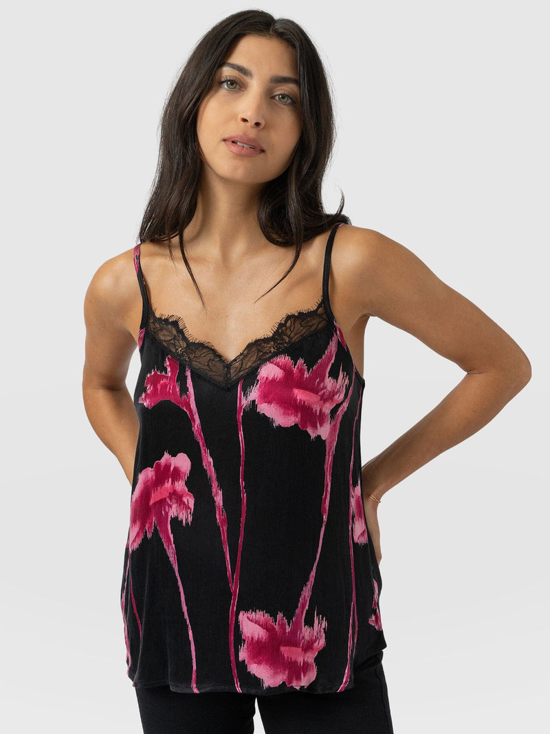 Harper Lace Cami - Pink Stem Floral - Women's T-shirts | Saint + Sofia® USA