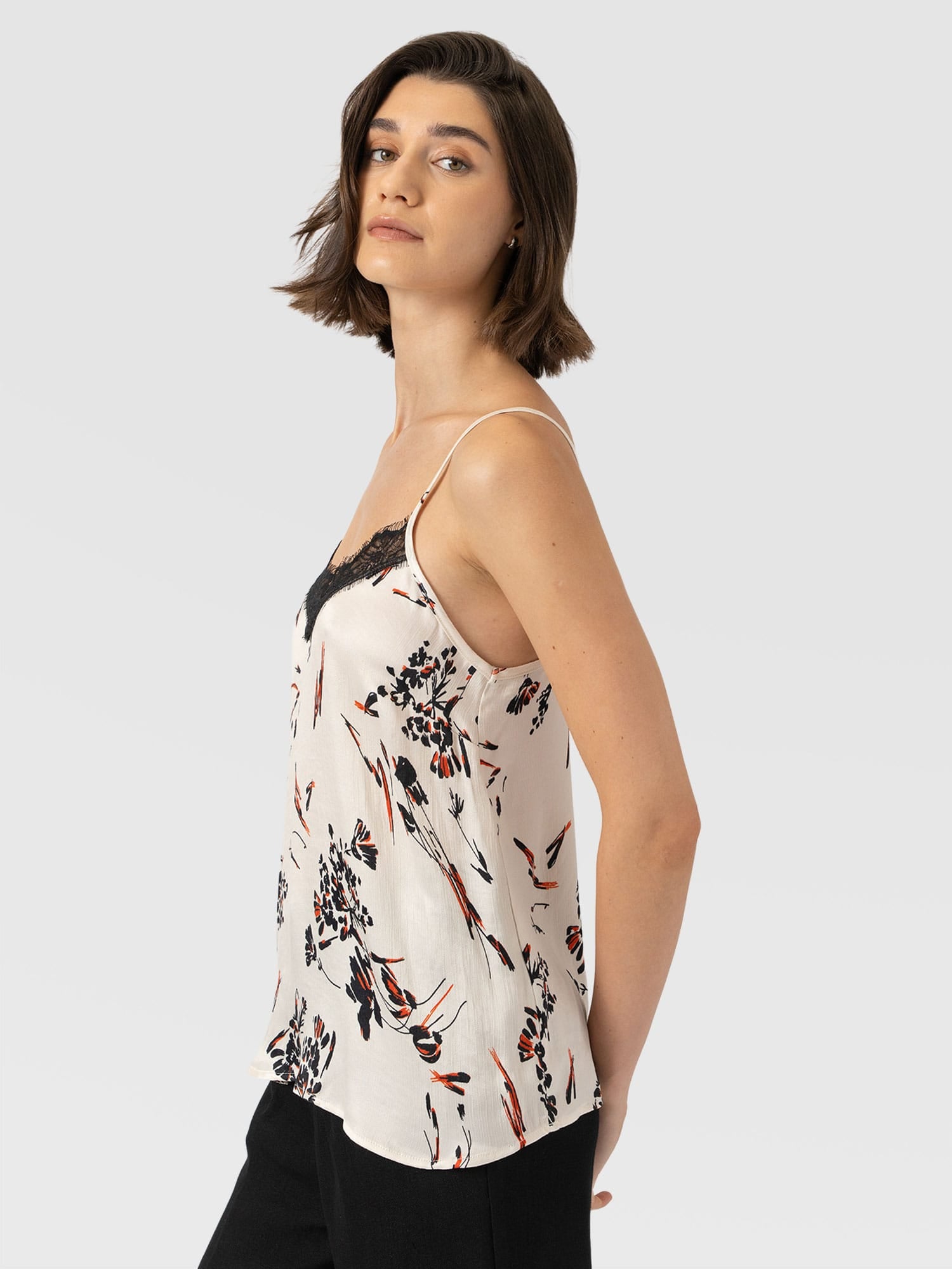 Harper Lace Cami - White Mist Floral - Women's T-shirts | Saint and Sofia® USA