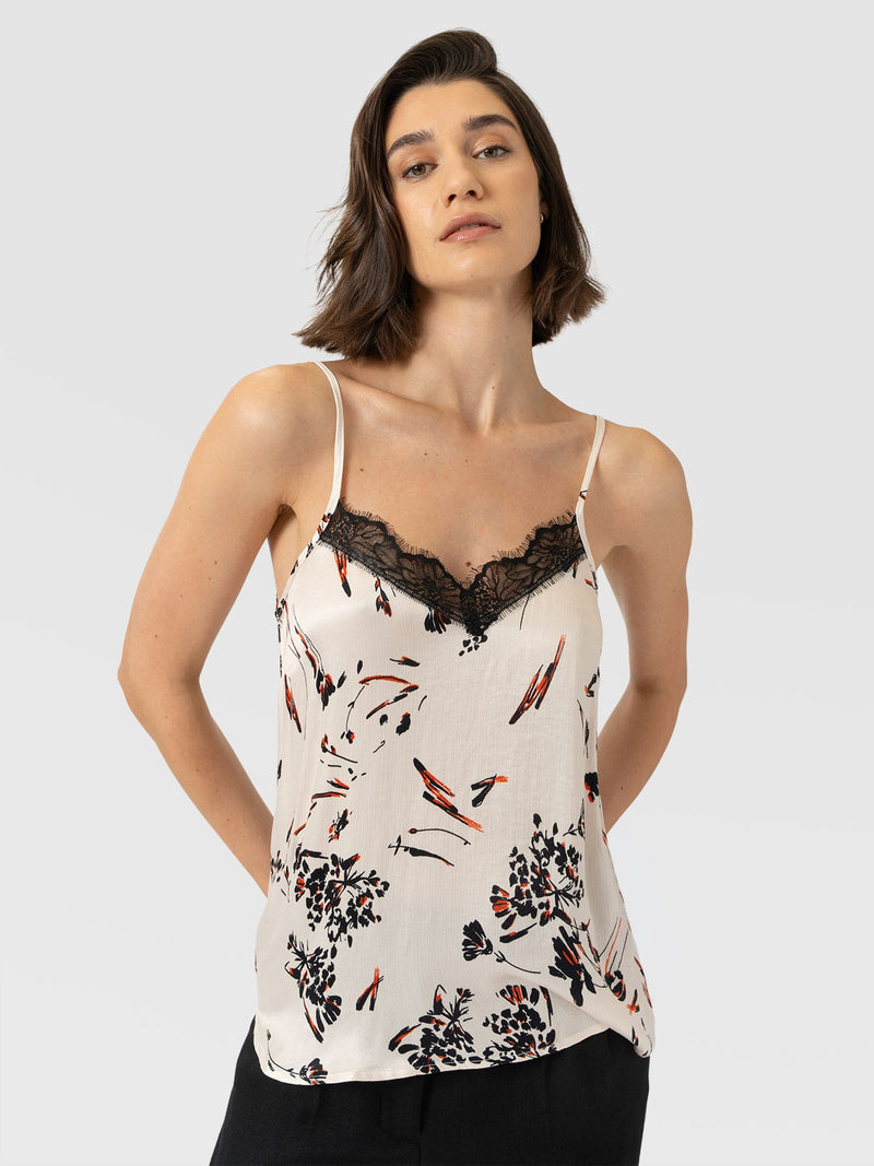 Harper Lace Cami - White Mist Floral - Women's T-shirts | Saint and Sofia® USA