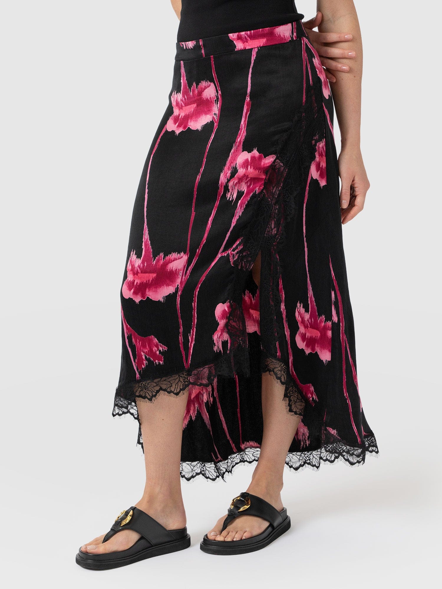 Harper Lace Midi Skirt - Pink Stem Floral - Women's Skirts | Saint + Sofia® USA