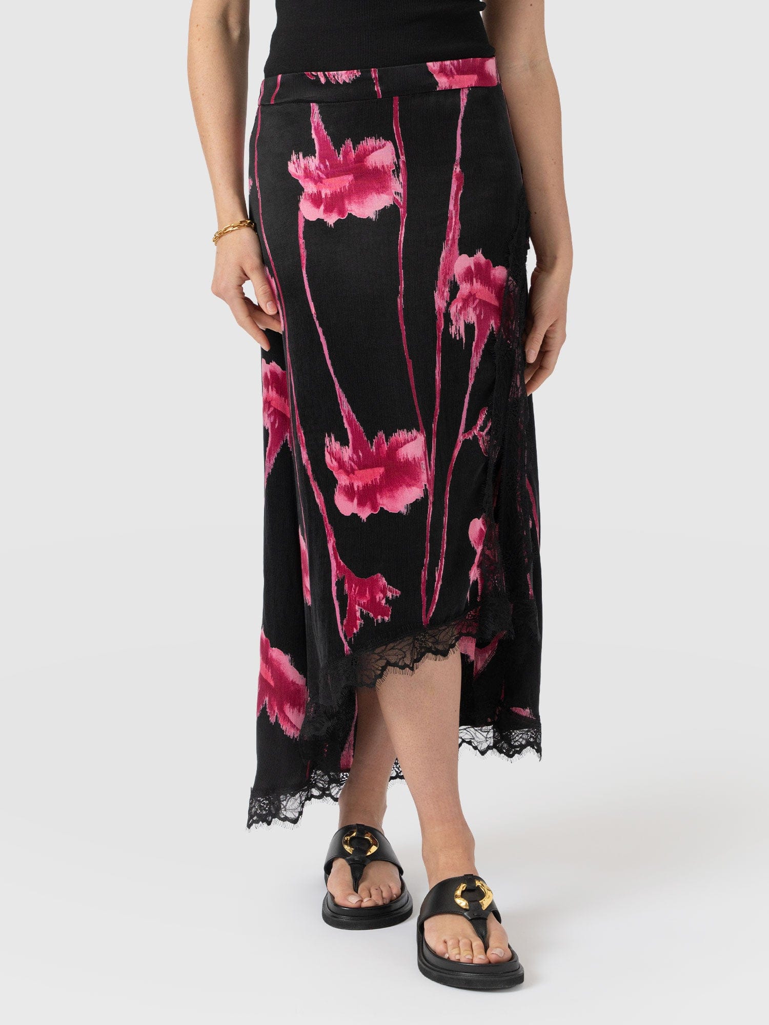 Harper Lace Midi Skirt - Pink Stem Floral - Women's Skirts | Saint + Sofia® USA