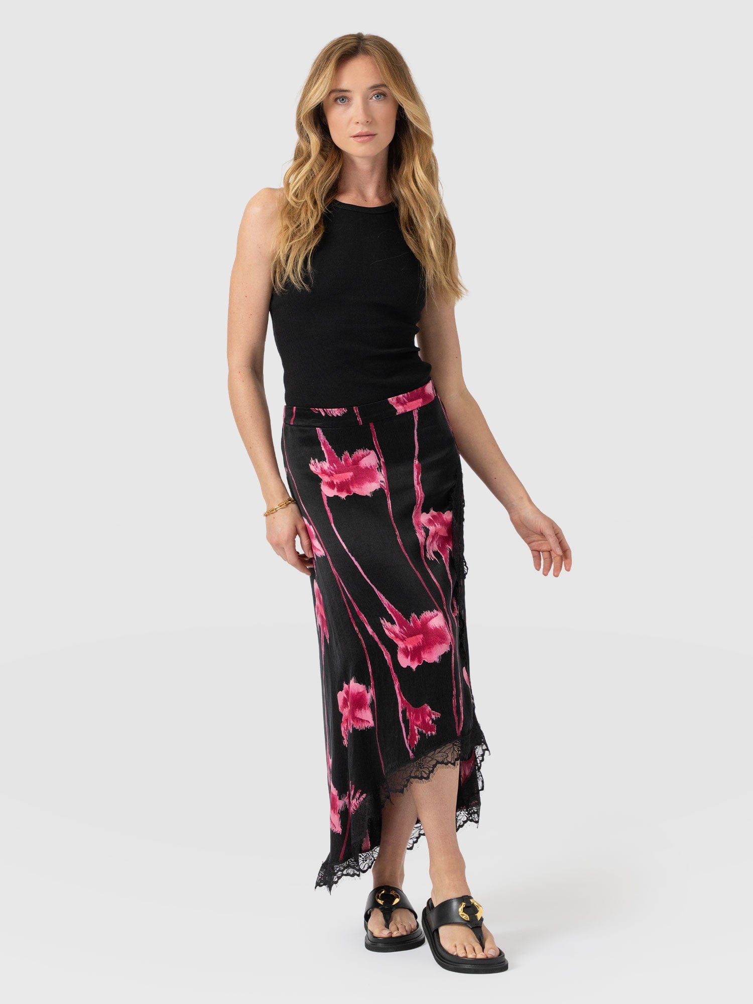 Harper Lace Midi Skirt - Pink Stem Floral - Women's Skirts | Saint + Sofia® USA