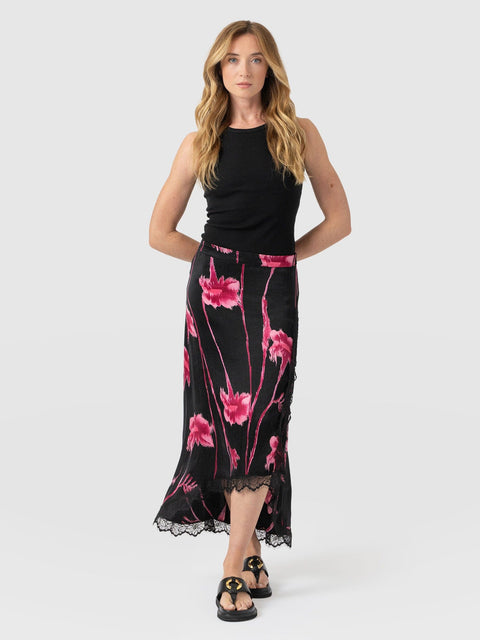 Harper Lace Midi Skirt - Pink Stem Floral - Women's Skirts | Saint + Sofia® USA
