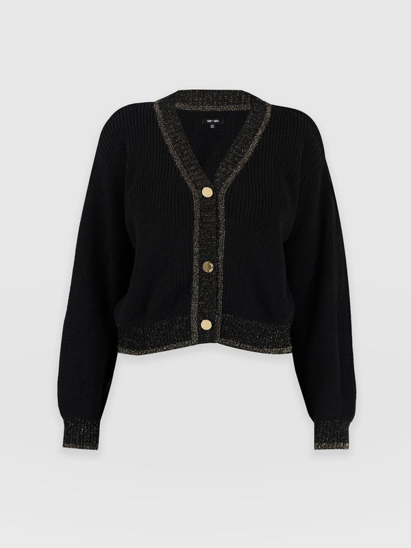 Hatton Crop Cardigan Black Lurex - Women's Cardigans | Saint + Sofia® USA