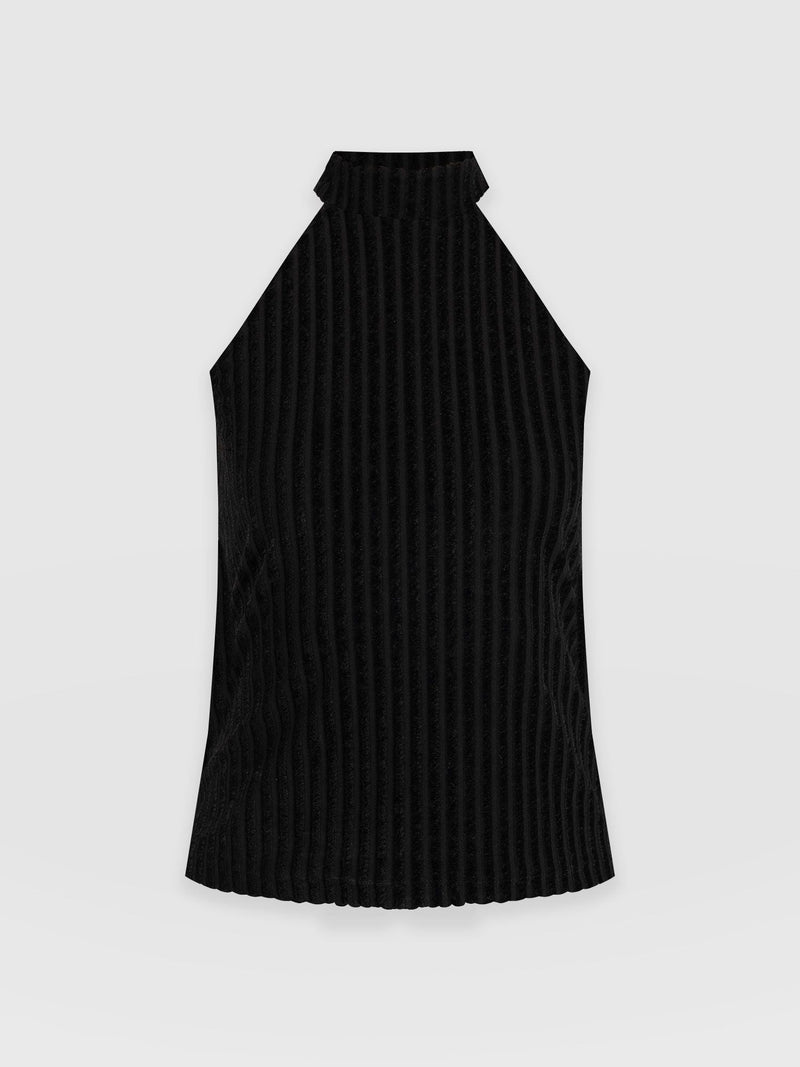 Herne Halter Neck Top Black Stripe Velvet - Women's T-Shirts | Saint + Sofia® USA