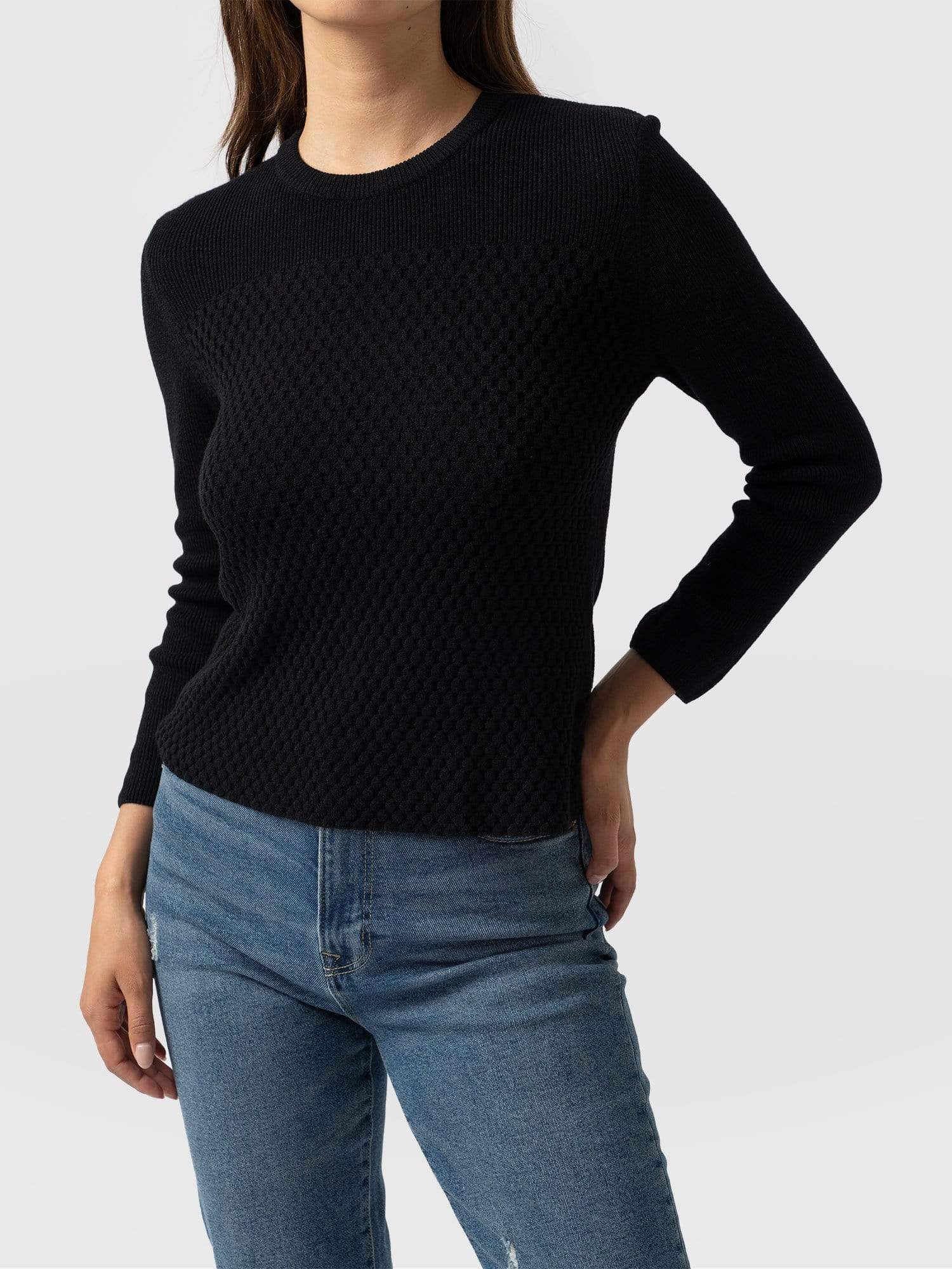 Honeycomb Rib Sweater Black - Women's Sweaters | Saint + Sofia® US