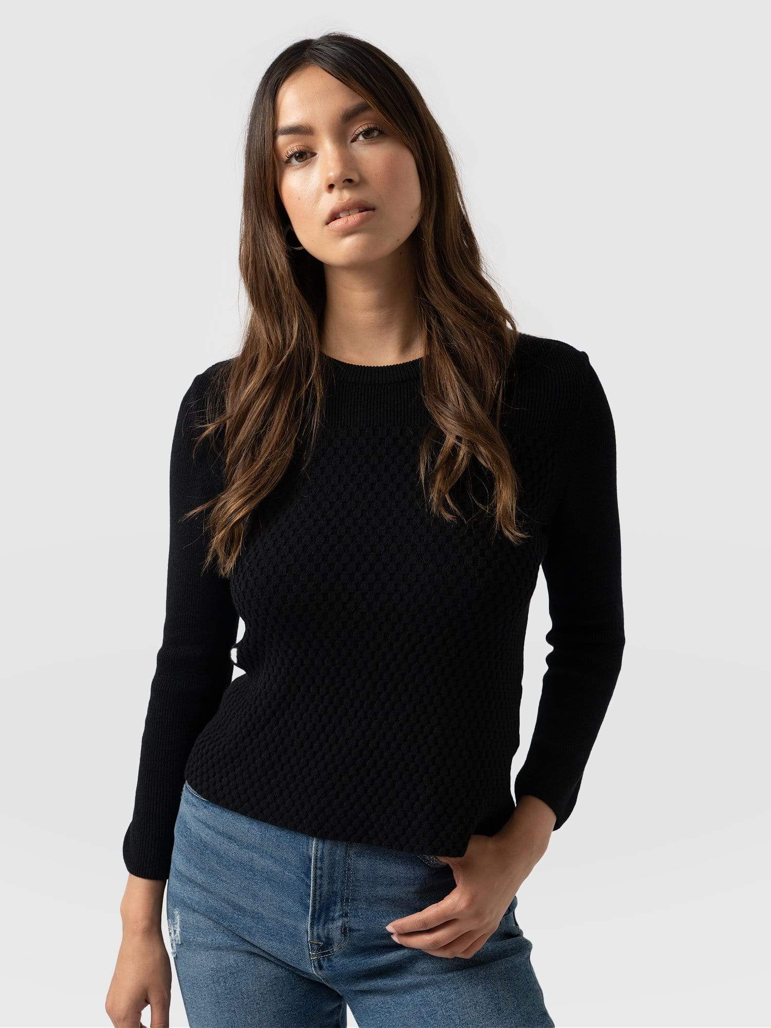 Honeycomb Rib Sweater Black - Women's Sweaters | Saint + Sofia® US