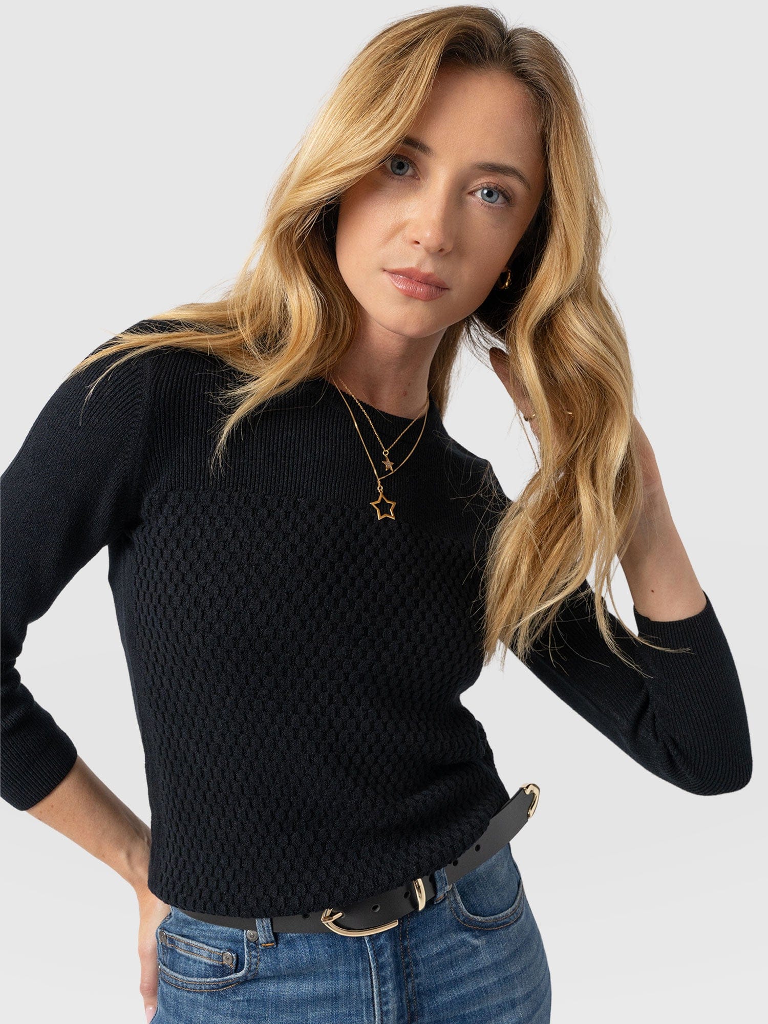 Honeycomb Rib Sweater Black - Women's Sweaters | Saint + Sofia® US