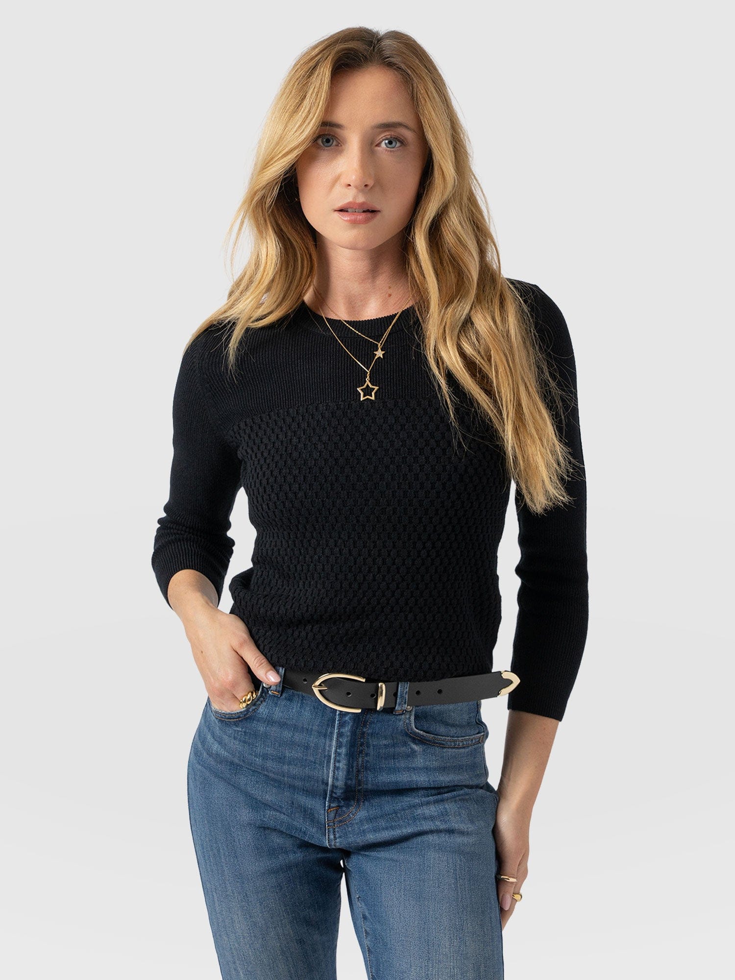 Honeycomb Rib Sweater Black - Women's Sweaters | Saint + Sofia® US