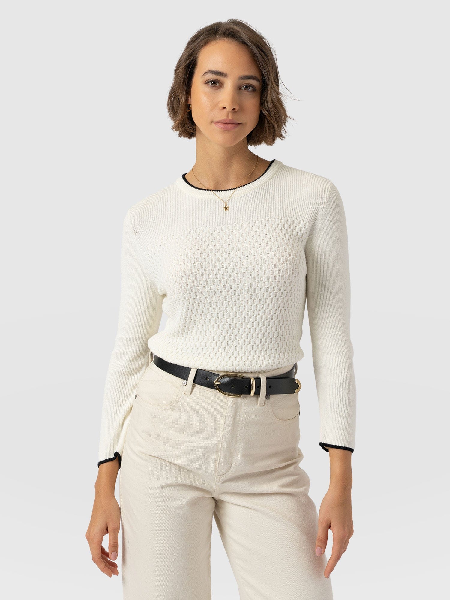 Honeycomb Rib Sweater Cream - Women's Sweaters | Saint + Sofia® USA