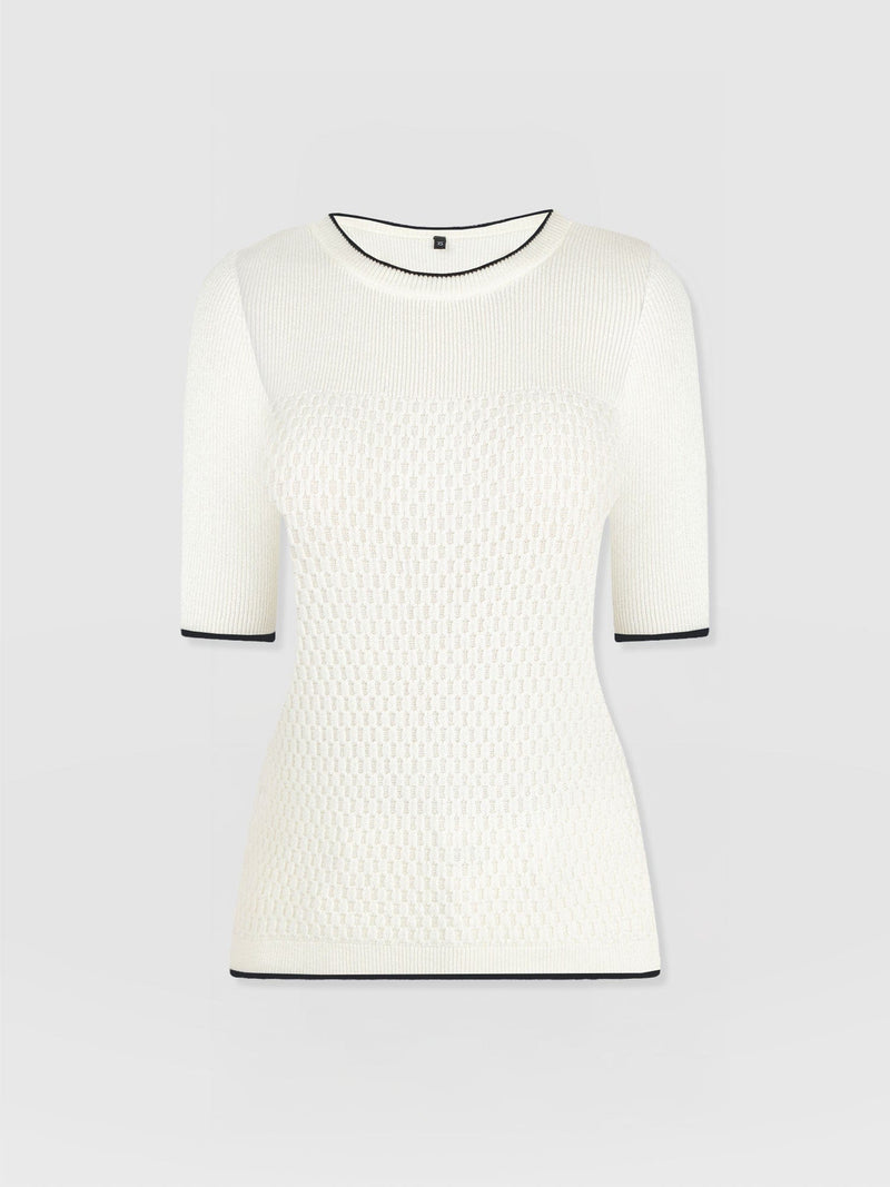 Honeycomb Short Sleeve Knit - Cream - Women's Knitwears | Saint + Sofia? USA