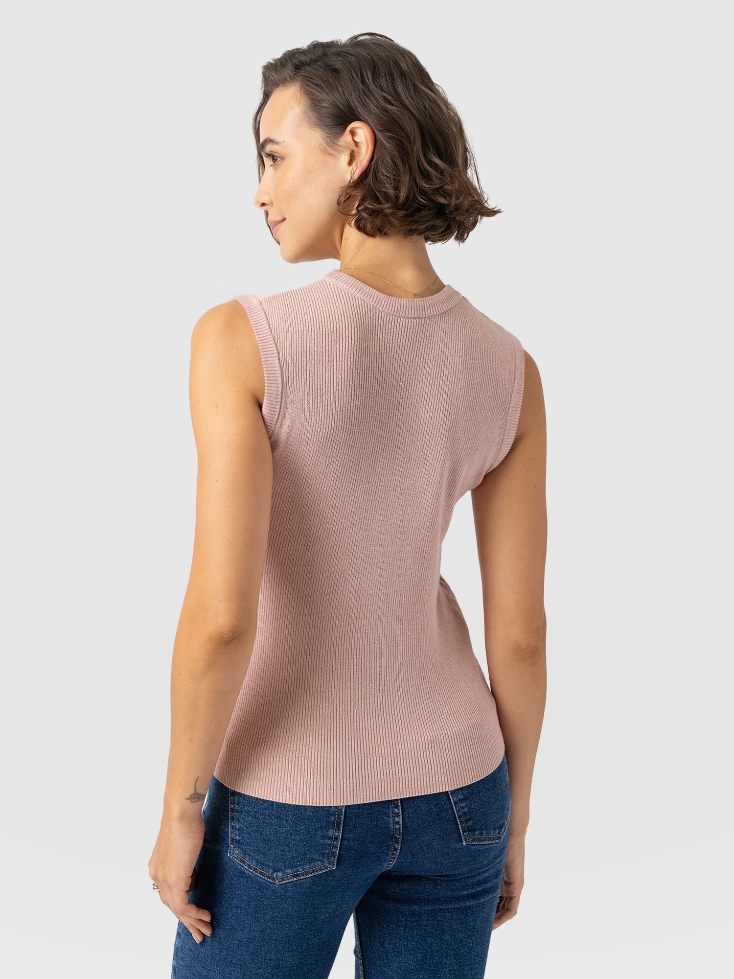 Honeycomb Sleeveless Rib Knit - Pale Pink - Women's Knitwears | Saint and Sofia® USA