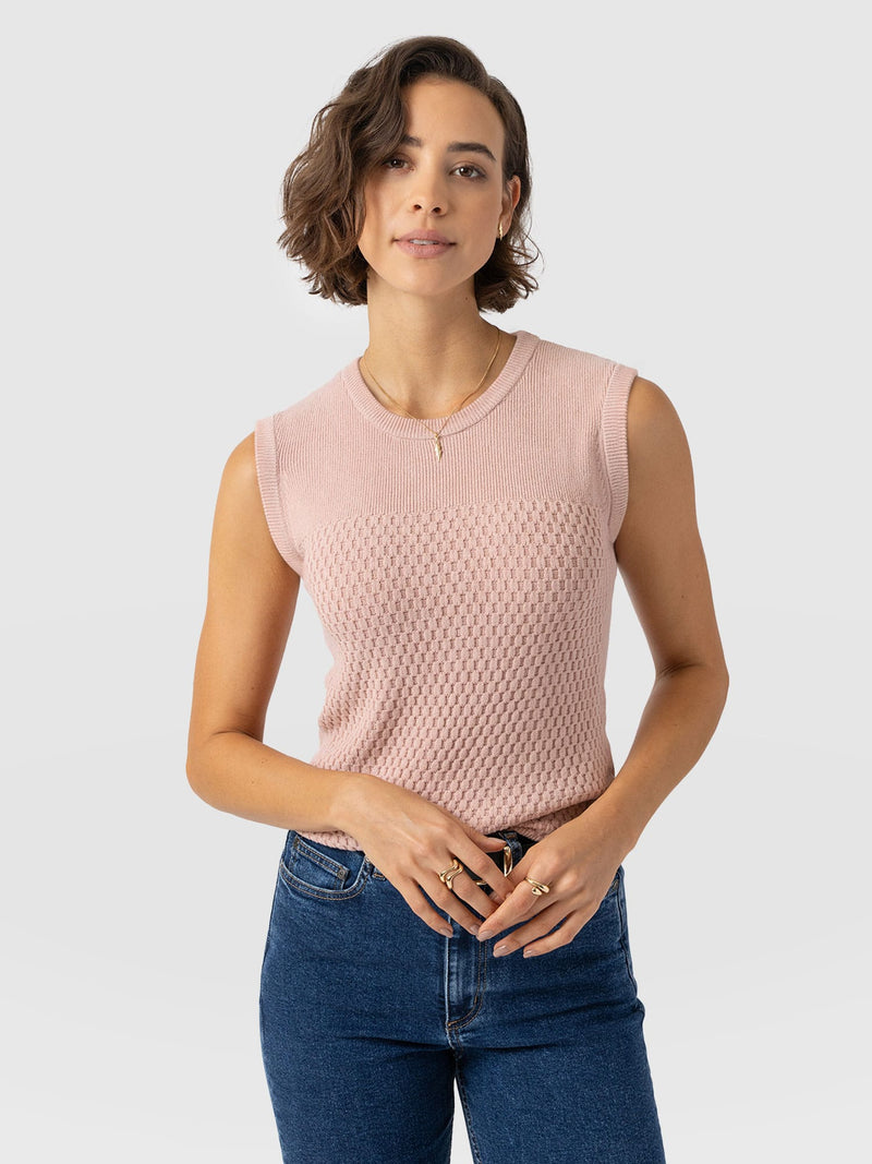 Honeycomb Sleeveless Rib Knit - Pale Pink - Women's Knitwears | Saint and Sofia® USA