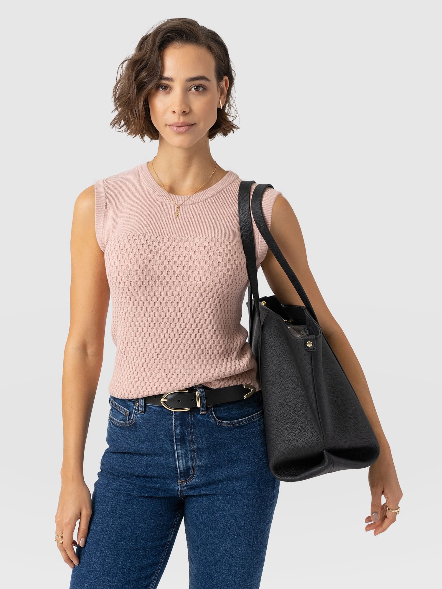 Honeycomb Sleeveless Rib Knit - Pale Pink - Women's Knitwears | Saint and Sofia® USA