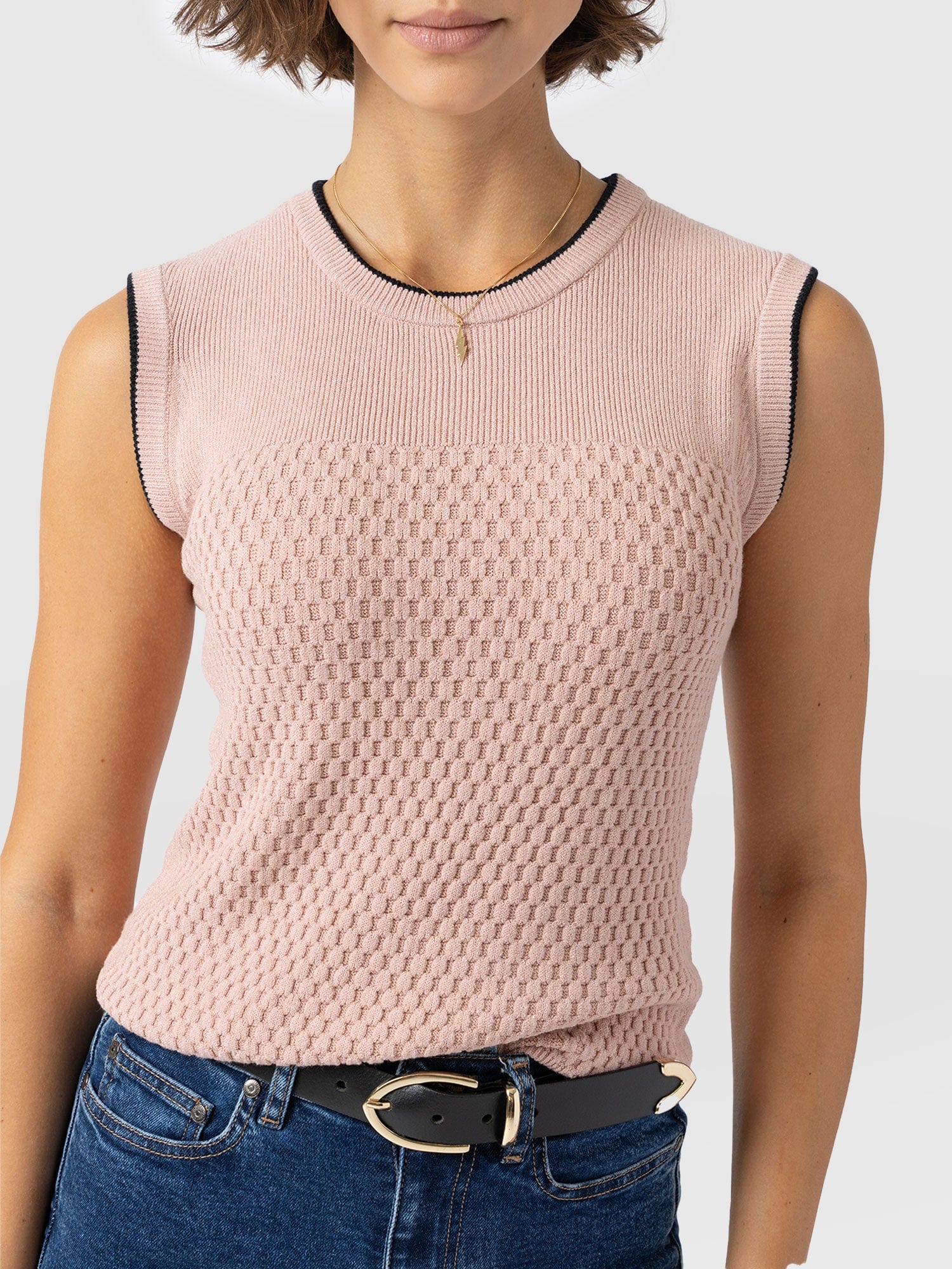 Honeycomb Sleeveless Rib Knit - Pale Pink - Women's Knitwears | Saint + Sofia? USA