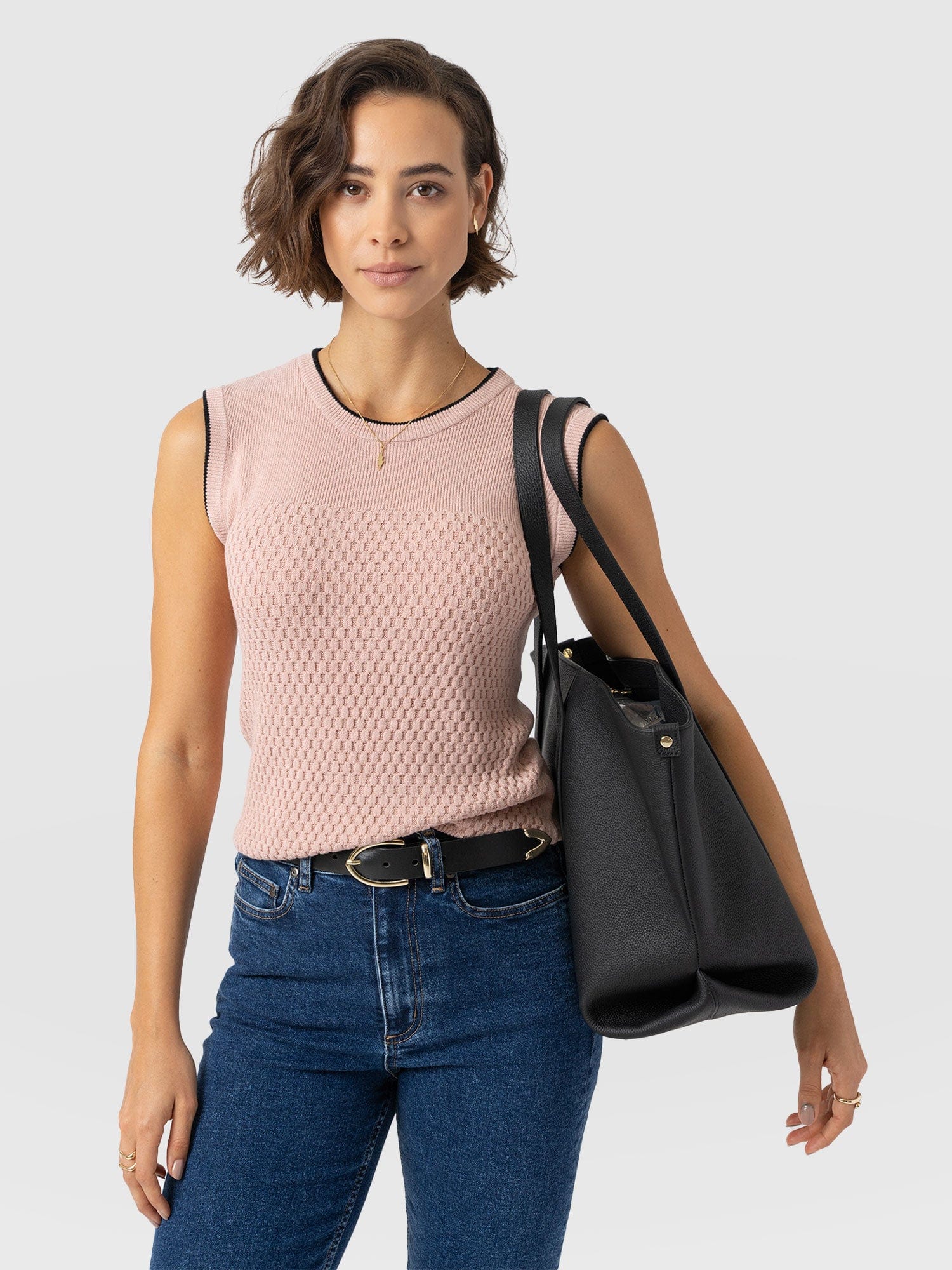 Honeycomb Sleeveless Rib Knit - Pale Pink - Women's Knitwears | Saint + Sofia? USA
