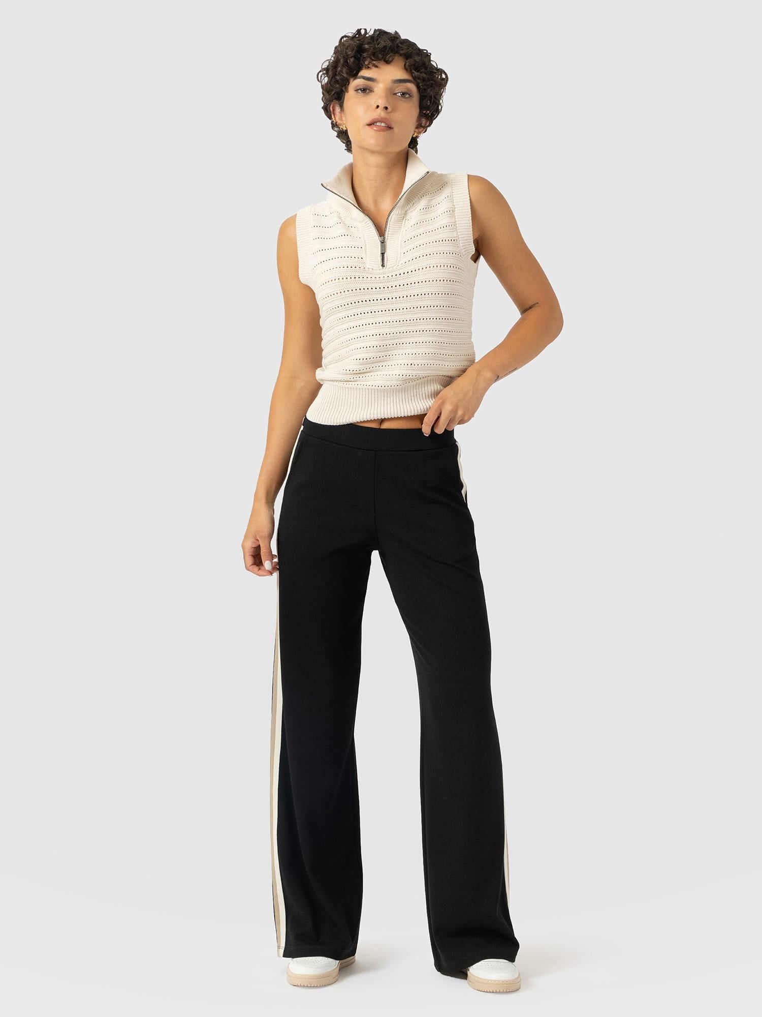 Hoxton Straight Leg Pant - Black - Cream/Beige Stripe - Women's Pants | Saint and Sofia® USA