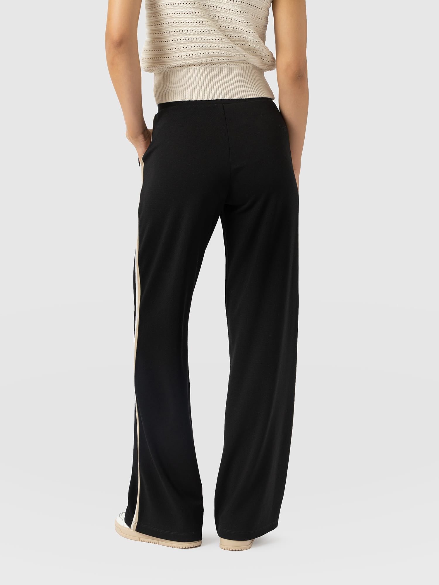 Hoxton Straight Leg Pant - Black - Cream/Beige Stripe - Women's Pants | Saint and Sofia® USA