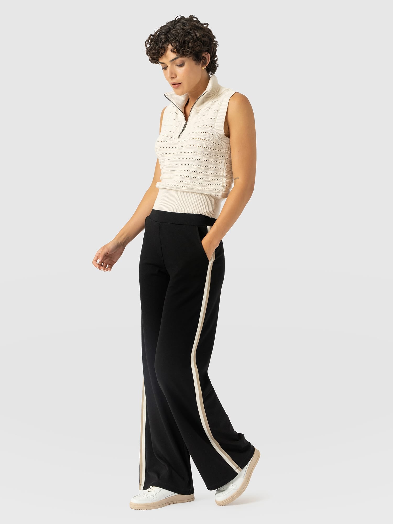 Hoxton Straight Leg Pant - Black - Cream/Beige Stripe - Women's Pants | Saint and Sofia® USA