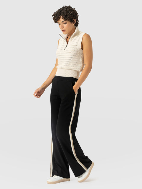 Hoxton Straight Leg Pant - Black - Cream/Beige Stripe - Women's Pants | Saint and Sofia® USA